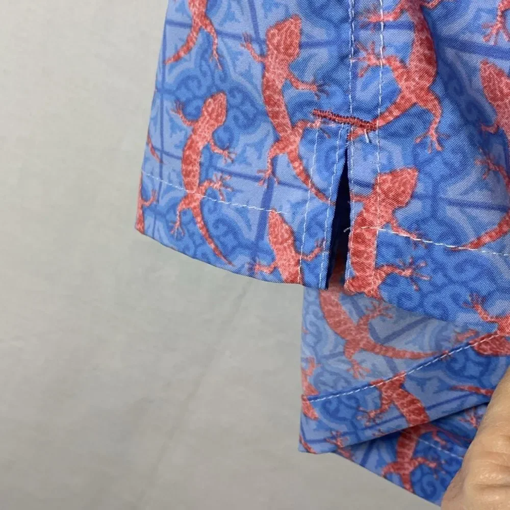 Peter Millar Men's Blue Orange All-Over Lizard Print Swim Shorts Size XL